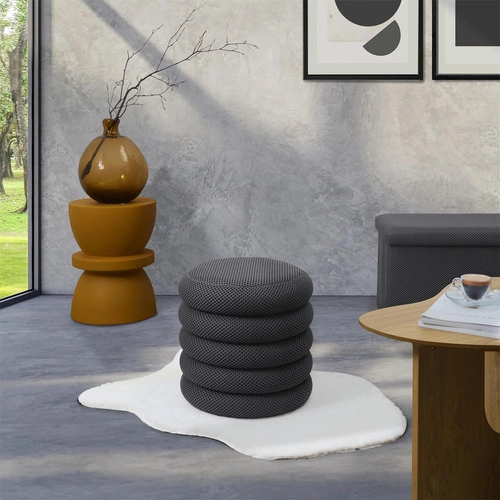 Pufa Atom szara okrągła ze schowkiem nowoczesna do salonu i sypialni Intesi 42 cm