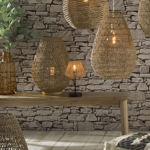 Lampka nocna boho Jily Atmosphera naturalna z ażurowym kloszem do sypialni 34 cm