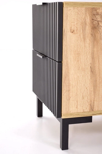 Szafka nocna Intesi Meunier 40 cm, loftowa, dąb craft/czarny, z szufladami