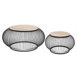 Zestaw 2 okrągłych stolików kawowych Esther do salonu loft drewniany mango czarny Atmosphera