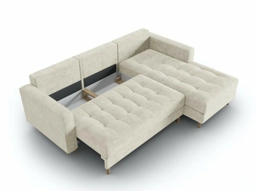 Narożnik z funkcją spania Gobi Beige Structured Fabric prawostronny