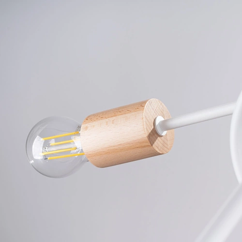 Żyrandol sufitowy EMBER 5 biały minimalistyczny z drewnem do salonu i jadalni 61 cm