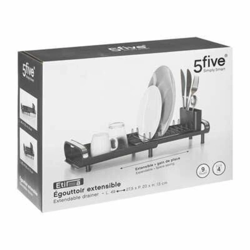 Ociekacz do naczyń Etira szary nowoczesny z tacką na sztućce i odpływem 49 cm 5five