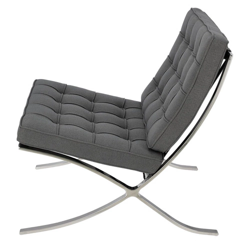 Fotel wypoczynkowy BA1 inspirowany Barcelona do salonu glamour tkanina antracyt chrom