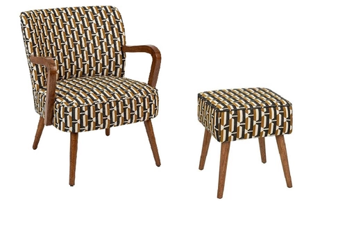 Fotel wypoczynkowy Chiara z podnóżkiem brązowy tapicerowany do salonu retro z podłokietnikami Atmosphera