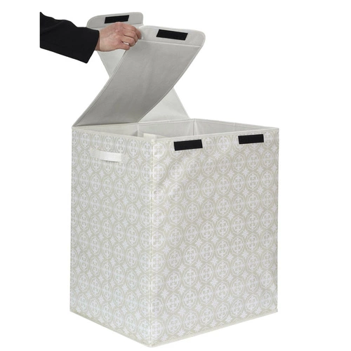 Intesi nowoczesny kosz na pranie 2 komory z pokrywą składany szary do łazienki 50x41x57