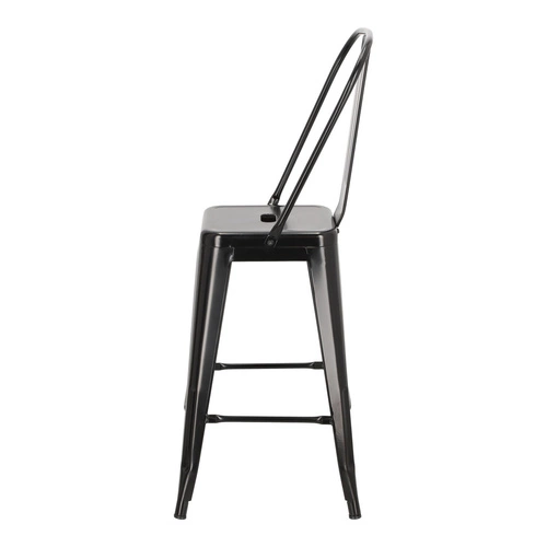 Hoker Paris Back 66 cm czarny metalowy z oparciem do wyspy kuchennej inspirowany Tolix D2.DESIGN