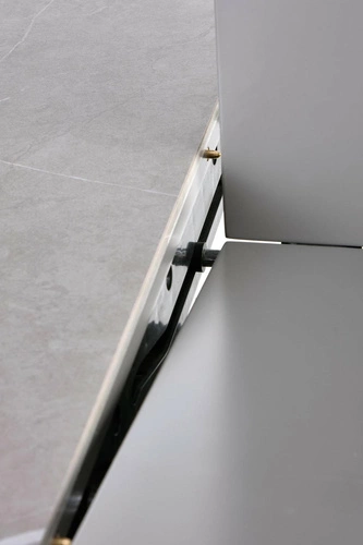 Stół okrągły rozkładany Moette do jadalni nowoczesny marmur szary złote nogi 120-160 cm