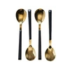 Charlotte Intesi złote czarne łyżeczki deserowe ze stali nierdzewnej na 4 osoby do zmywarki