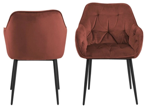 Krzesło tapicerowane Brooke Actona welurowe muszelka glamour czerwone z podłokietnikami do salonu