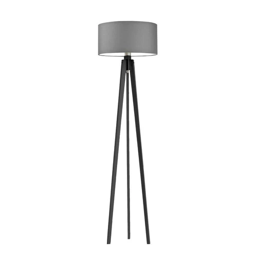 Lampa stojąca do salonu MIAMI szara abażur trójnóg drewniana hebanowa personalizowana Lysne