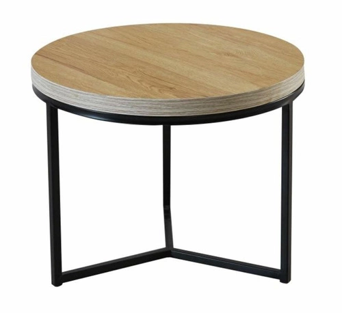 Stolik kawowy okrągły Ahri 50 cm loftowy drewniany do salonu nowoczesny pomocniczy Intesi