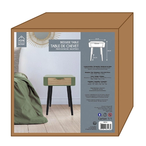 Szafka nocna Intesi Padano w zielonym kolorze z szufladą, skandynawski styl, 35 cm szerokości