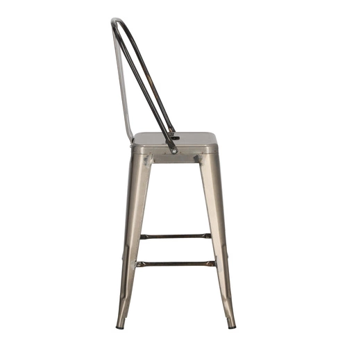 Hoker Paris Back 66 cm metalowy z oparciem industrialny do wyspy kuchennej srebrny D2.DESIGN