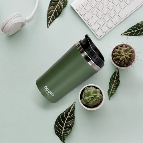 Kubek turystyczny Intesi zielony stalowy 350 ml na kawę i herbatę podróżny