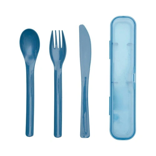 Intesi zestaw sztućców turystycznych niebieski polipropylen w etui 3 el.