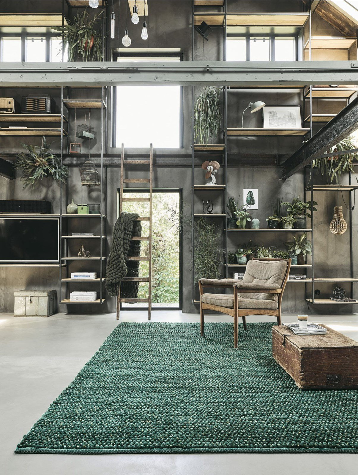 Dywan do salonu wełniany Cobble zielony 170x240cm nowoczesny ręcznie tkany skandynawski