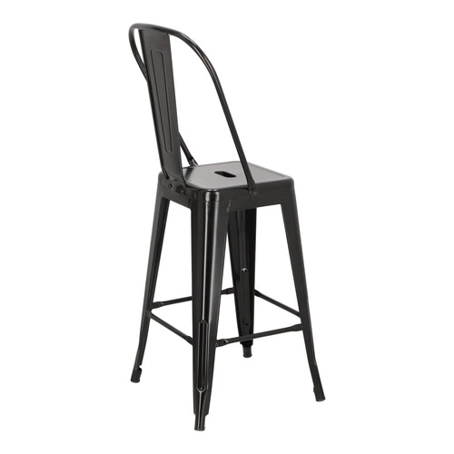 Hoker Paris Back 66 cm czarny metalowy z oparciem do wyspy kuchennej inspirowany Tolix D2.DESIGN