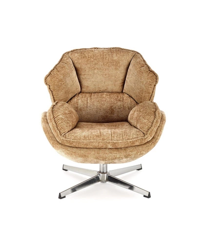 Fotel wypoczynkowy Offred musztardowy do salonu nowoczesny z podnóżkiem tkanina Intesi