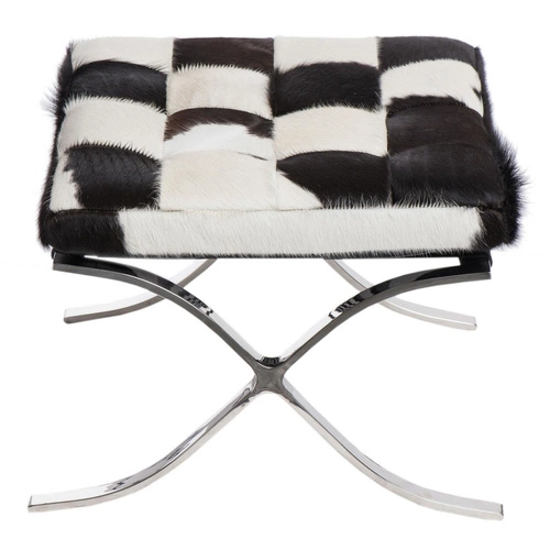 Podnóżek skórzany BA1 Premium inspirowany Barcelona do salonu nowoczesny czarny D2.DESIGN