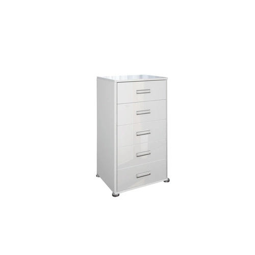 Komoda Bella biała połysk wąska z szufladami nowoczesna do sypialni Intesi 55 cm