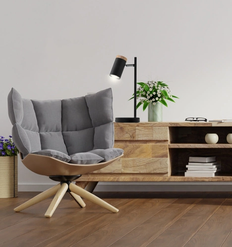 Lampa stołowa Lagos czarny 1x15W GU10  klosz czarny+drewniany