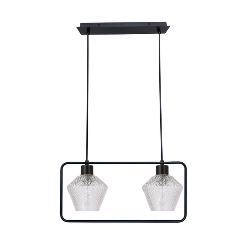 Lampa wisząca Niko czarny 2x40W E27  klosz bezbarwny karbowany