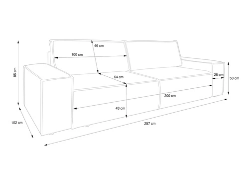 Sofa rozkładana Molde sztruks ciemnoszary z pojemnikiem na pościel do salonu 3 osobowa