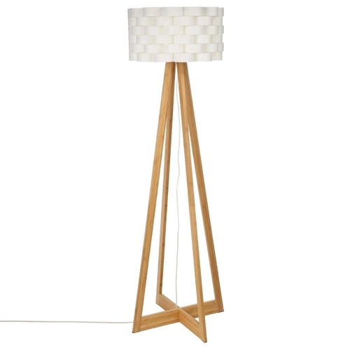 Lampa stojąca do salonu Moki Atmosphera biała bambusowa skandynawska z abażurem 150 cm