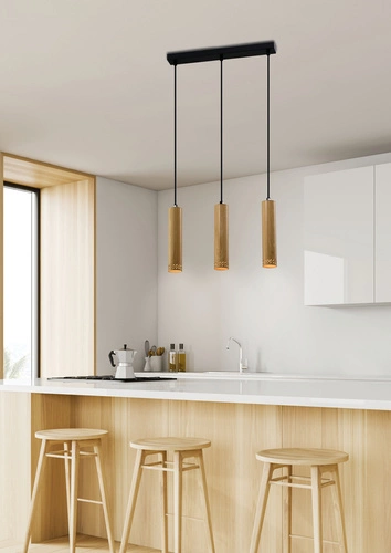 Lampa wisząca Tubo czarny 3x25W GU10  klosz 25cm drewniany
