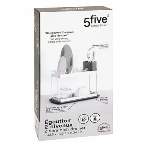 Ociekacz do naczyń dwupoziomowy szary 5five simply smart z tacką kompaktowy na blat kuchenny