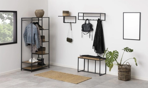 Regał metalowy Seaford dąb/czarny 77 cm industrialny na ubrania do garderoby i sypialni