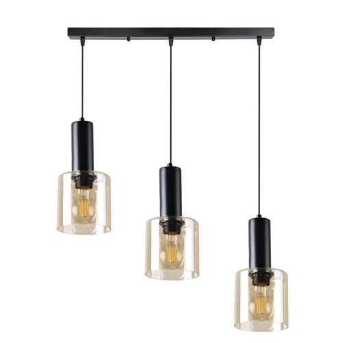Nowoczesna lampa wisząca Isar czarna z bursztynowym szkłem 3-punktowa do salonu