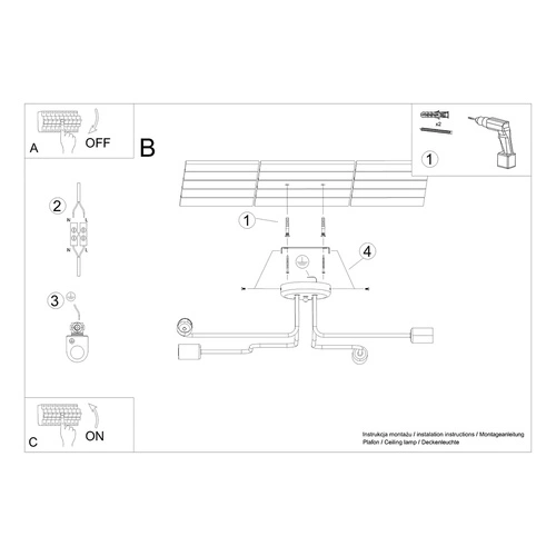 Żyrandol loftowy VECTOR 4 czarny do salonu i jadalni 4-punktowy SOLLUX LIGHTING