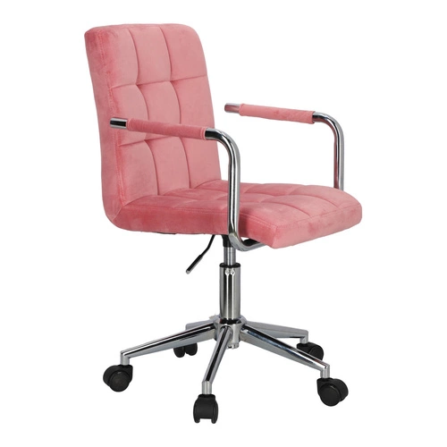 Fotel biurowy ergonomiczny Cosmo Arm różowy velvet z podłokietnikami do nauki i pracy