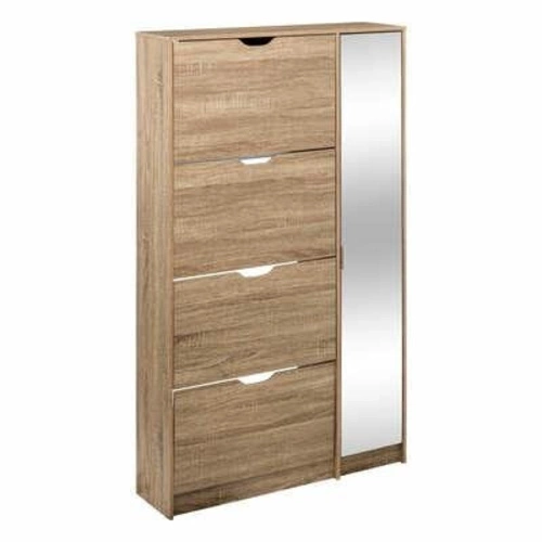 Wysoka szafka na buty z lustrem 5five simply smart naturalna, nowoczesna do przedpokoju