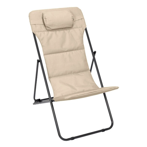 Leżak ogrodowy Grue beżowy składany z regulacją oparcia nowoczesny na taras i plażę Ventos