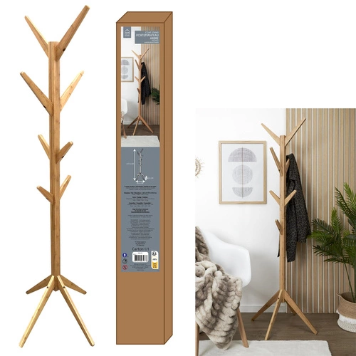 Intesi Tree nowoczesny drewniany wieszak stojący do przedpokoju naturalny 177 cm