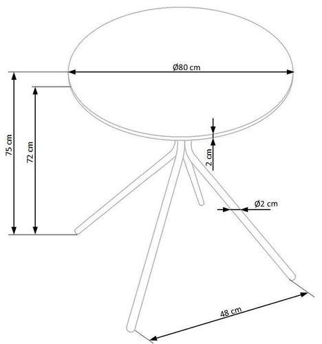 Stół okrągły do jadalni Difo 80 cm czarny nowoczesny metalowe nogi Intesi