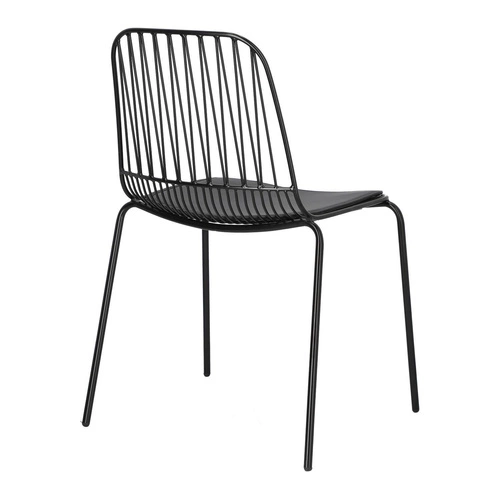 Krzesło metalowe Willy Intesi czarne z poduszką ekoskóra do jadalni nowoczesne industrialne