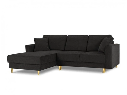 Narożnik z funkcją spania Dunas Black Structured Fabric Lewostronna kolor nóg złoty