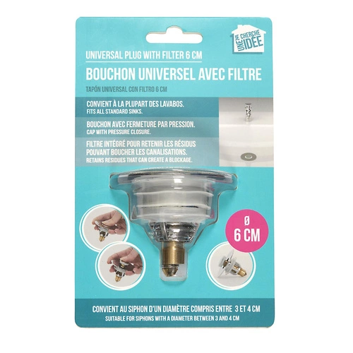 Korek do zlewu uniwersalny Intesi 6 cm chromowany metalowy do kuchni i łazienki nowoczesny