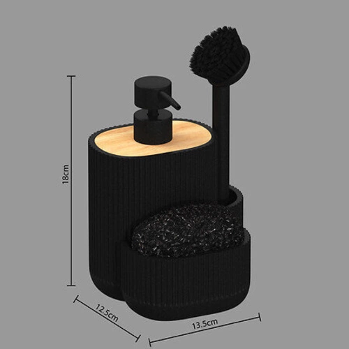Dozownik na płyn do naczyń Blackwood czarny z gąbką i szczotką do kuchni 5five