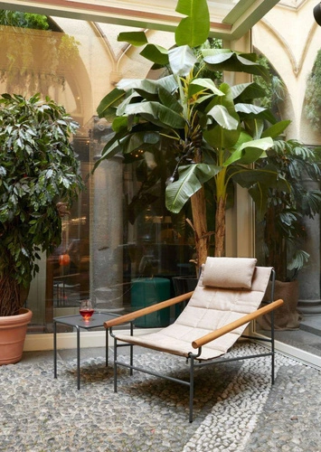 Fotel wypoczynkowy Glam outdoor do ogrodu i na taras, tkanina, styl glamour, z podłokietnikami