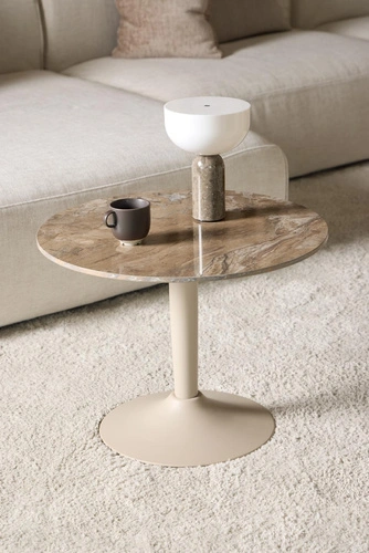 Stolik kawowy Malta okrągły 60 cm beżowy ceramiczny nowoczesny