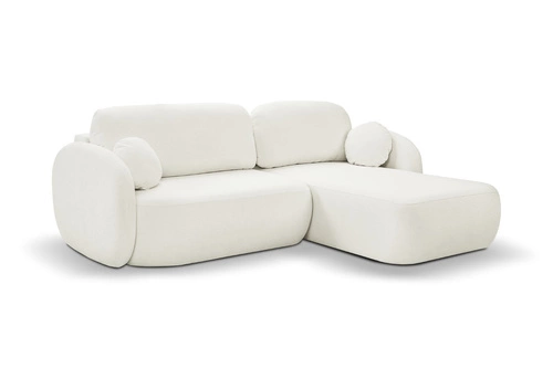 Narożnik z funkcją spania prawy Salby biały nowoczesny z pojemnikiem do salonu