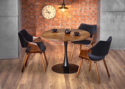 Stół okrągły do jadalni Carmelia 100 cm nowoczesny orzech czarny blat na jednej nodze Intesi