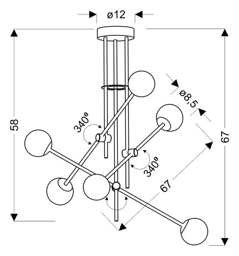 Nowoczesna lampa wisząca Paksos czarna kula 6-punktowa do salonu i sypialni CANDELLUX