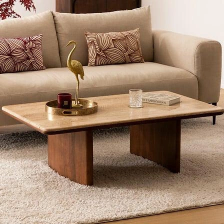 Stolik kawowy Jivan prostokątny trawertynowy do salonu nowoczesny skandynawski Atmosphera