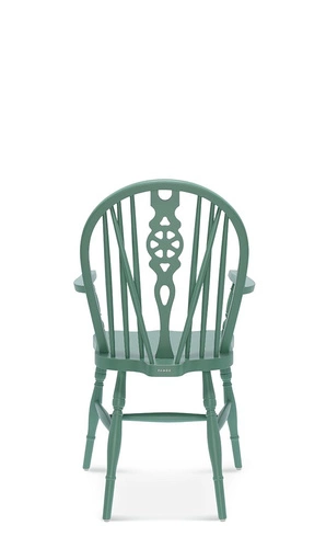 Fotel drewniany Fameg Windsor do salonu retro niebieski z podłokietnikami buk premium